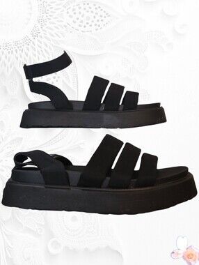 Topshop Black Chunky Platform Sandals Flatform Ankle Strap EU40 US 9.5
